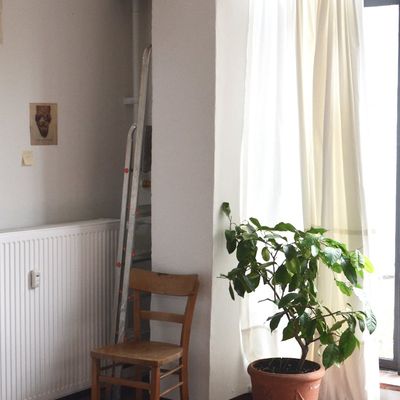 Sunlight streaming through a window onto an empty wooden floor.